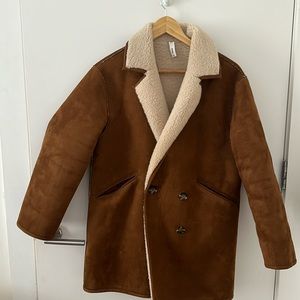 Mango aviator style faux shearling suede jacket
